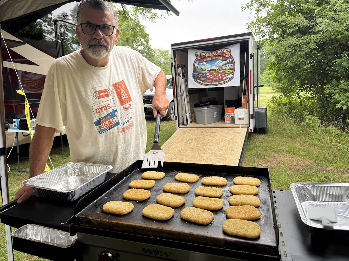 Terry cooking breakfast Saturday morning, 